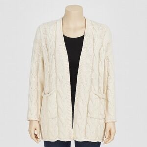 Primark Sweater Cream Cable Knit Cardigan Open Pockets‎ Neutral Womens 6-8